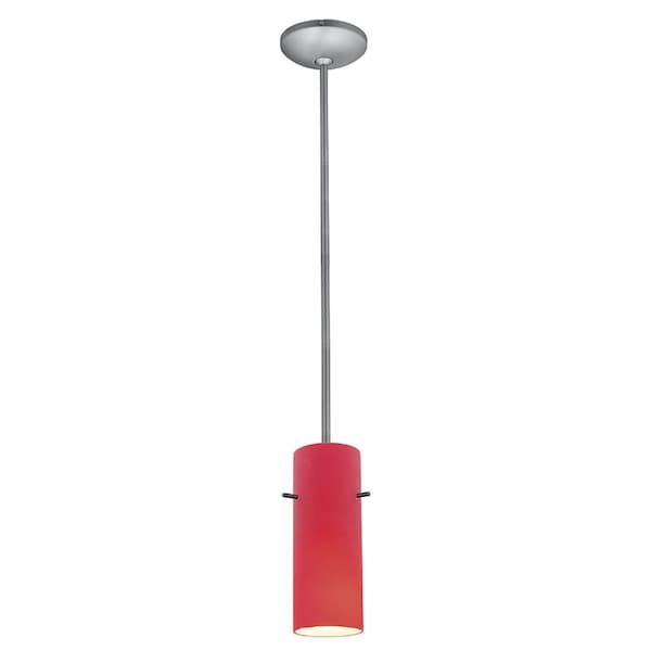 Access Lighting Cylinder, Pendant, Brushed Steel Finish, Red Glass 28030-1R-BS/RED - main